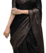 Black art silk woven saree with zari work