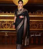Black art silk woven saree with zari work