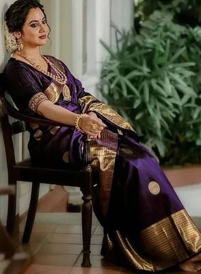 Purple art silk woven saree with zari work 1