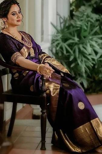 Purple art silk woven saree with zari work
