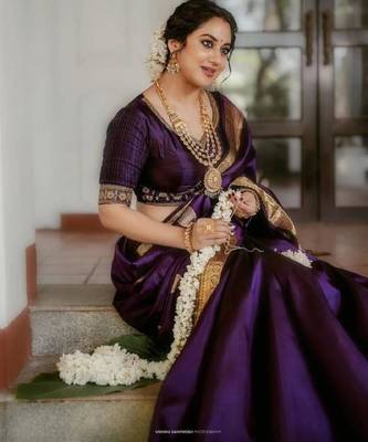 Purple art silk woven saree with zari work 2