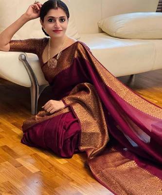 Maroon art silk woven saree with zari work 2