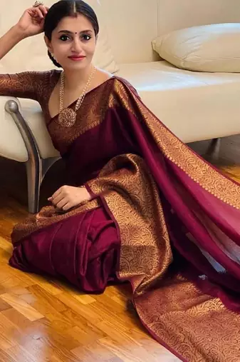 Maroon art silk woven saree with zari work