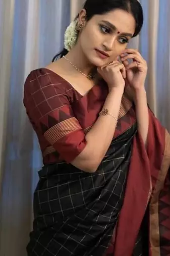 Black art silk woven saree with zari work