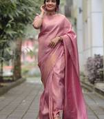 Pink art silk woven saree with zari work