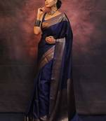 Royal blue art silk woven saree with zari work