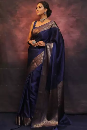 Royal blue art silk woven saree with zari work