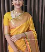 Yellow art silk woven saree with zari work