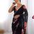 Black silk blend printed saree with floral print