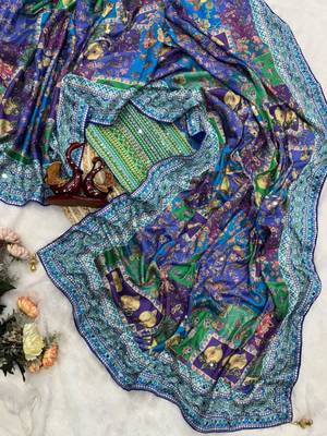 Multicolor silk blend embroidered saree with thread work 3