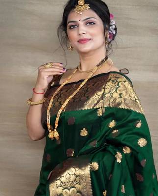 Green art silk woven saree with zari work 2