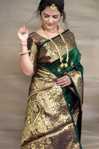 Green art silk woven saree with zari work