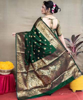 Green art silk woven saree with zari work 3