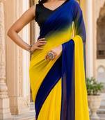 pre stitched Yellow georgette woven saree with zari work