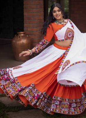 orange heavy ghamthi work readymade chaniya choli with dupatta - full stitched free size 1