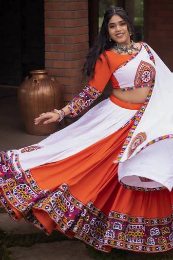 orange heavy ghamthi work readymade chaniya choli with dupatta - full stitched free size