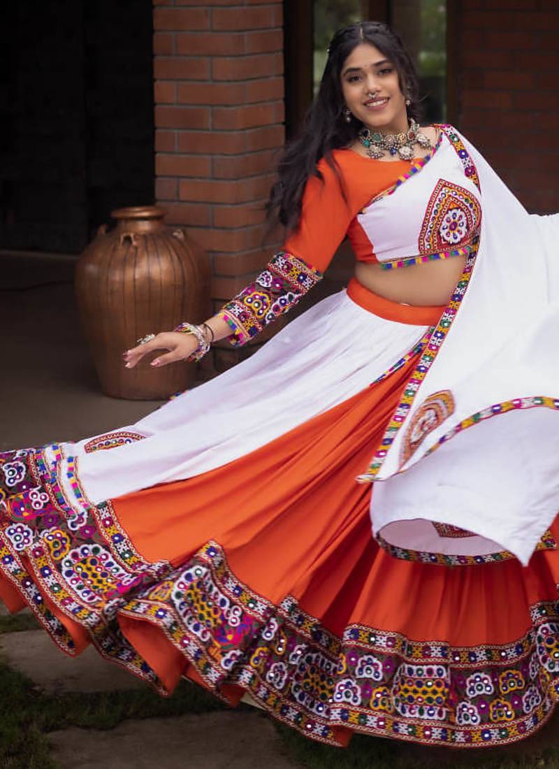 orange heavy ghamthi work readymade chaniya choli with dupatta - full stitched free size