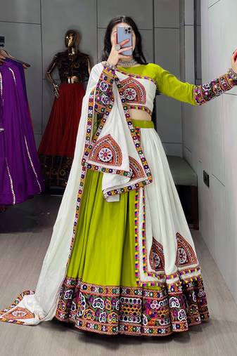 parrot heavy ghamthi work readymade chaniya choli with dupatta - full stitched free size