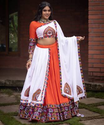 orange heavy ghamthi work readymade chaniya choli with dupatta - full stitched free size 2