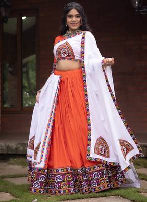 orange heavy ghamthi work readymade chaniya choli with dupatta - full stitched free size 3