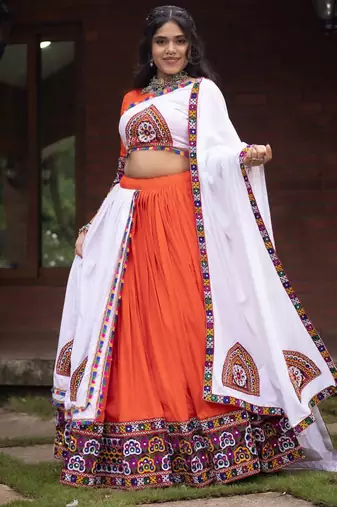 orange heavy ghamthi work readymade chaniya choli with dupatta - full stitched free size