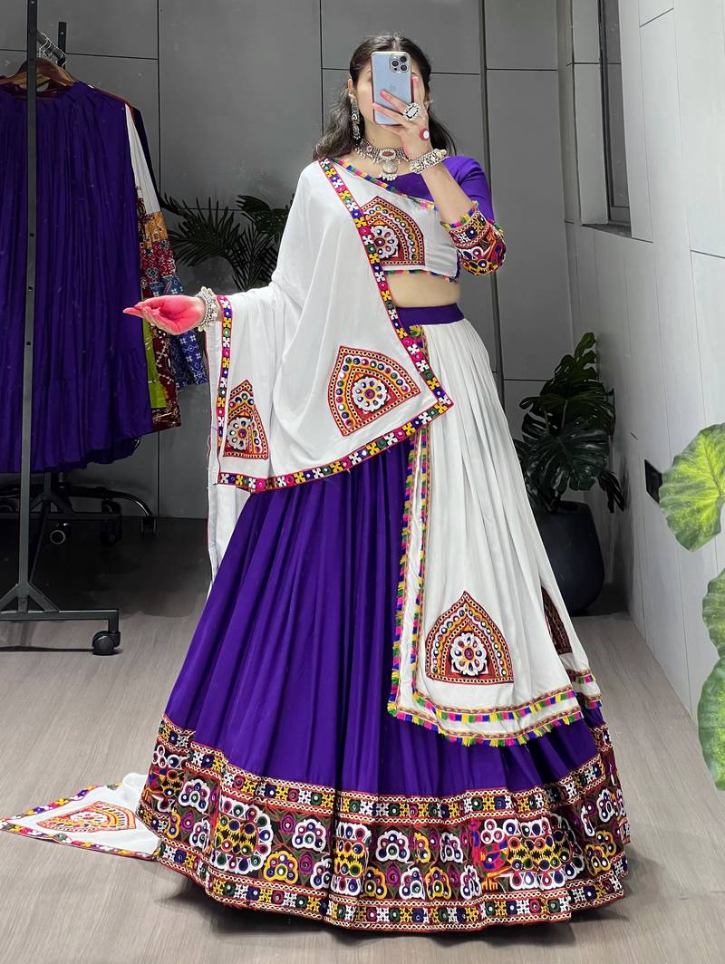 purple heavy ghamthi work readymade chaniya choli with dupatta - full stitched free size