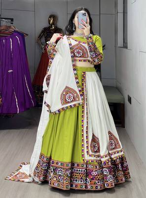 parrot heavy ghamthi work readymade chaniya choli with dupatta - full stitched free size 2