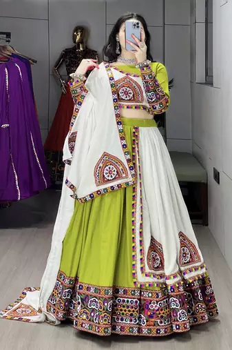 parrot heavy ghamthi work readymade chaniya choli with dupatta - full stitched free size