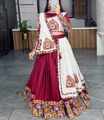 maroon heavy ghamthi work readymade chaniya choli with dupatta - full stitched free size
