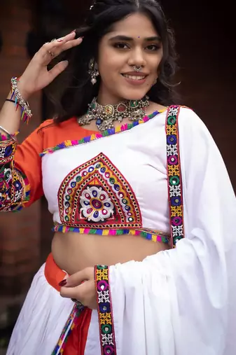 orange heavy ghamthi work readymade chaniya choli with dupatta - full stitched free size