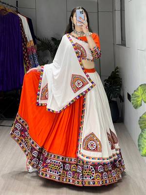 orange heavy ghamthi work readymade chaniya choli with dupatta - full stitched free size 3