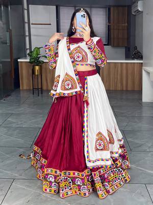 maroon heavy ghamthi work readymade chaniya choli with dupatta - full stitched free size 3