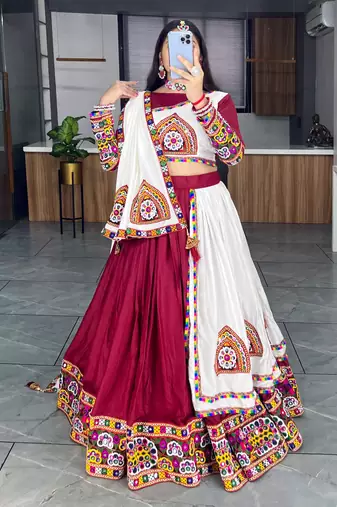 maroon heavy ghamthi work readymade chaniya choli with dupatta - full stitched free size