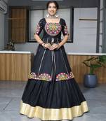 black free size rayon cotton navratri lehenga choli with gota patti & gamthi work - full stitched free size