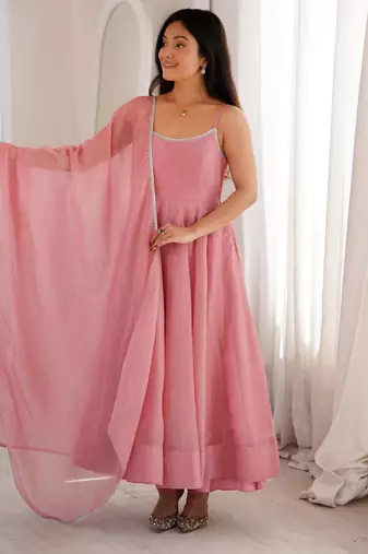 Beautiful Pink Colour Anarkali Suit Set Beautiful Gown