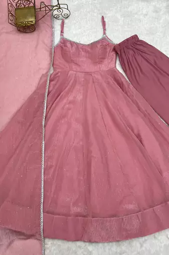 Beautiful Pink Colour Anarkali Suit Set Beautiful Gown