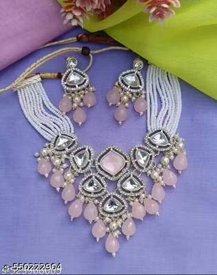 PINK COLOR gold plated kundan choker bridal necklace earrings jewelry set 1