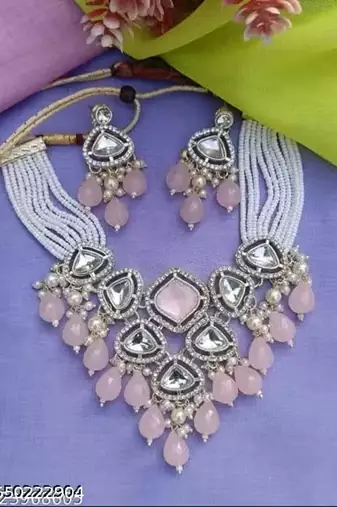 PINK COLOR gold plated kundan choker bridal necklace earrings jewelry set
