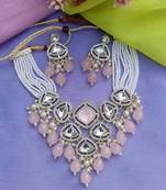 PINK COLOR gold plated kundan choker bridal necklace earrings jewelry set