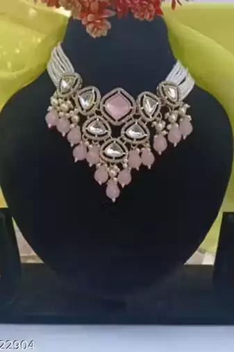 PINK COLOR gold plated kundan choker bridal necklace earrings jewelry set