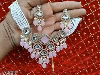 PINK COLOR gold plated kundan choker bridal necklace earrings jewelry set 3