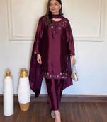 Wine american silk blend palazzo suit set with tibby silk dupatta