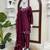 Wine american silk blend palazzo suit set with tibby silk dupatta