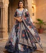 grey silk blend printed fashion lehenga-choli