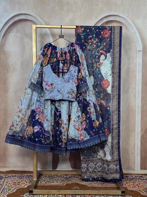grey silk blend printed fashion lehenga-choli 2