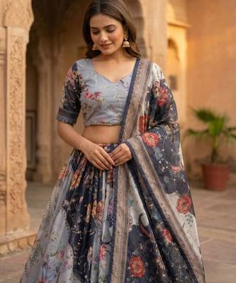 grey silk blend printed fashion lehenga-choli 4
