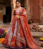 orange silk blend printed fashion lehenga-choli