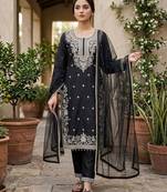 Bleck gmy silk blend embroidered kurta palazzo set with dupatta