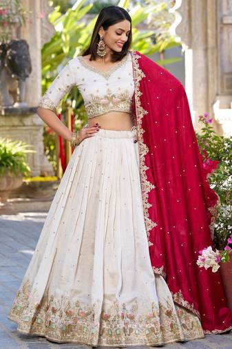 white silk blend embroidered traditional lehenga-choli