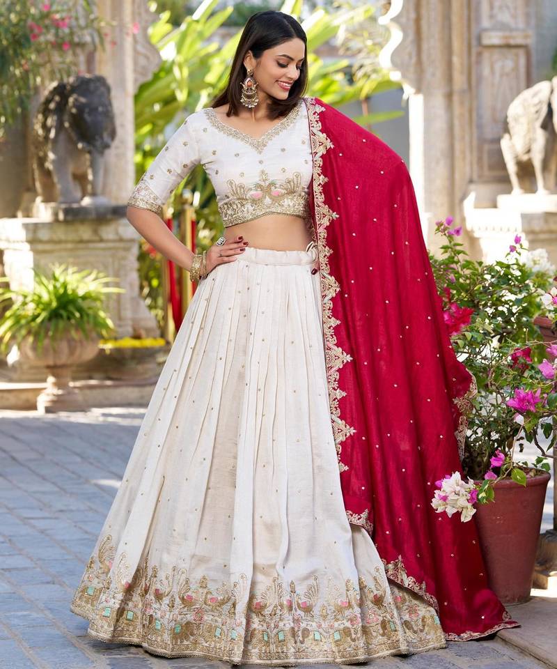 white silk blend embroidered traditional lehenga-choli